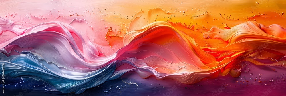 Poster Abstract artwork featuring vibrant waves of warm colors, showcasing dynamic movement and fluidity in a creative and expressive composition, Generative AI
