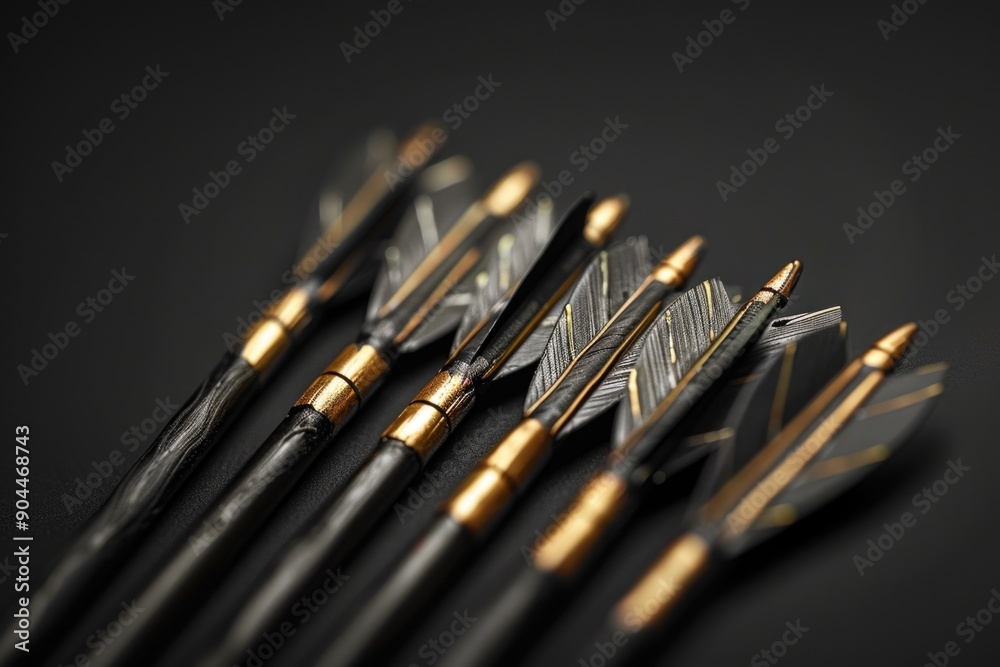 Poster A group of arrows sitting on a table surface, possibly for display or storage