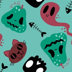Halloween pumpkins seamless monsters pattern for wrapping paper and fabric