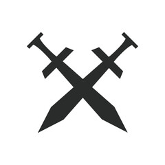Sword Minimal design icon. Crossed Swords isolated on white background. Swords Silhouette. Vector illustration