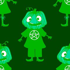 Halloween pumpkins seamless monsters pattern for wrapping paper and fabric