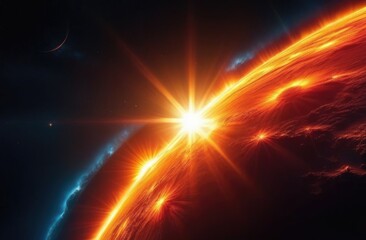 Fototapeta premium Solar flare, ray, energy, space, storm, astronomy star, bright, electricity, heat, interference.