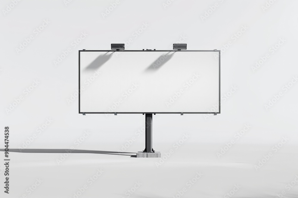 Leinwandbilder this image depicts a simple, blank billboard with a sturdy central pole and shadows cast on a smooth