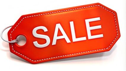 Bright Red Sale Tag Displayed in Retail Environment During Busy Shopping Season