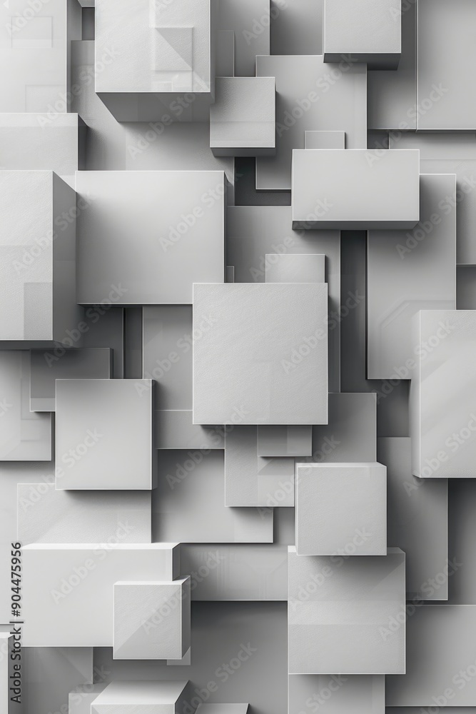 Poster a collection of white cubes stacked together, often used in minimalist or modern design settings