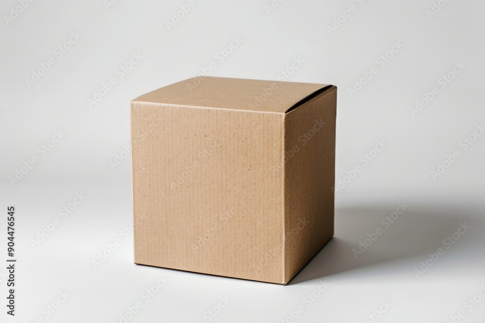 Poster a small brown cardboard box resting on a white minimalist surface, highlighting simplicity, function