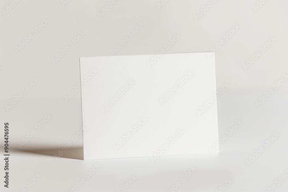 Fototapete a blank white card standing upright on a light gray surface. the image encapsulates ideas of cleanli