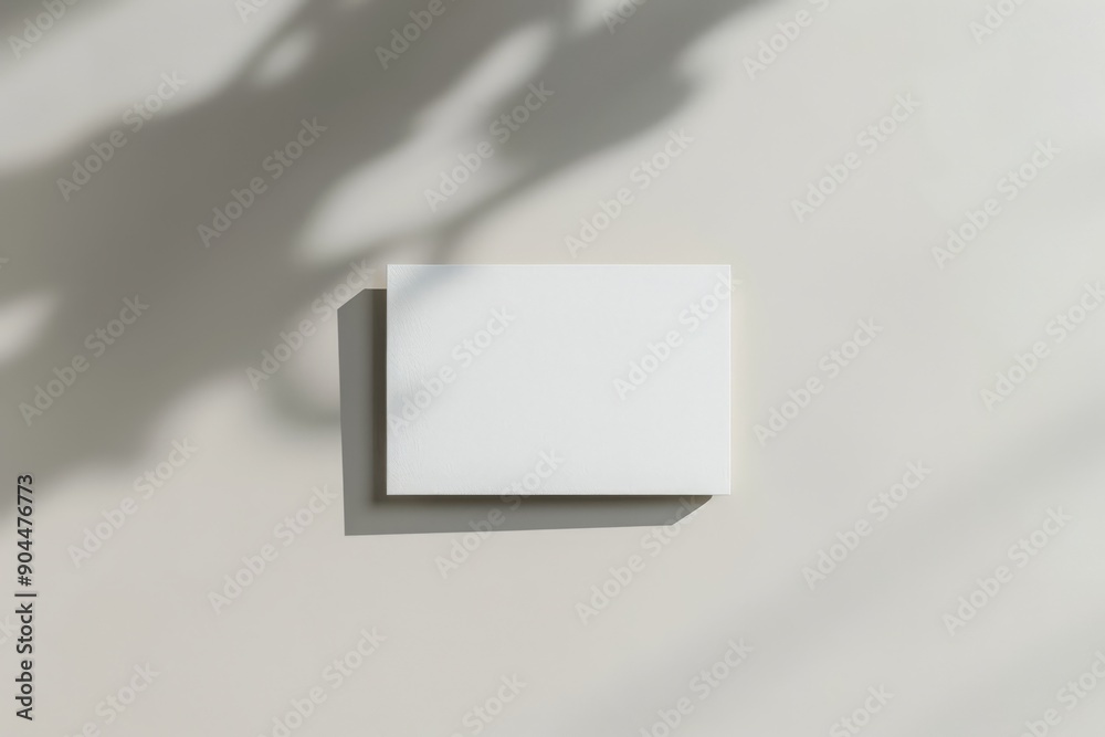 Aufkleber A small white rectangular object casting a shadow on a white surface with visible soft shadows of surrounding elements. The image signifies calm and tranquility.