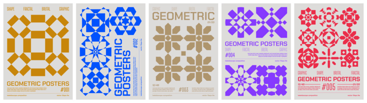 Geometric art colorful trendy poster, abstract kaleidoscope composition graphic in Y2K aesthetics, vector simple shapes rave print artwork modernism and minimalistic brutal style A4 format