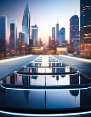 Fototapeta premium Futuristic Cityscape with Reflective Platform