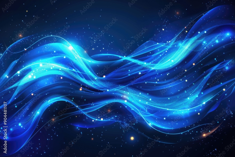 Aufkleber Abstract blue background featuring wavy patterns and twinkling stars, great for use in futuristic or sci-fi contexts