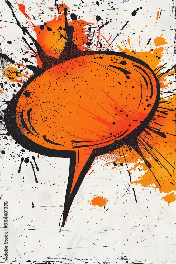Poster illustration of a speech bubble with colorful splatters, suitable for use in articles, social media 