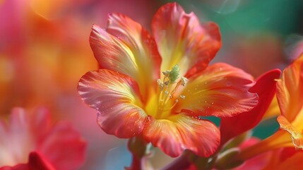   Red and yellow flower with water drops