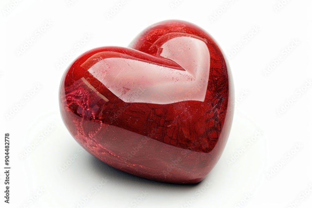 Poster A red heart shaped object sitting on a white surface