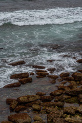Majestic coastal cliffs with layered rock formations and lush greenery overlooking the sea in Cantabria, Spain. Perfect for landscape, travel, and nature themes.