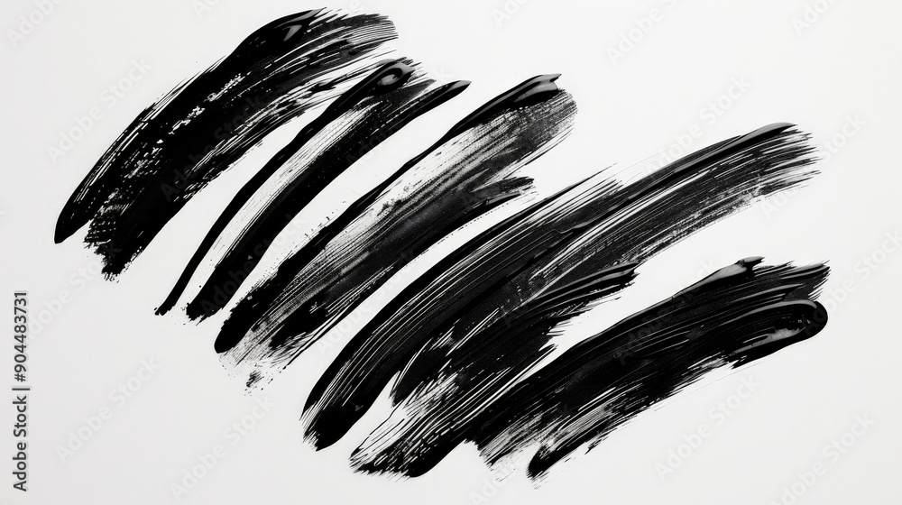 Fototapete featuring dynamic black brush strokes on a white surface, this image is perfect for creating dramati