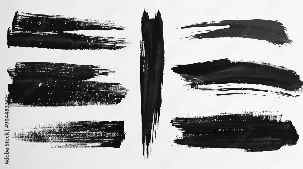 Aufkleber horizontal black brush strokes stretch across a white canvas backdrop in this image, providing a str