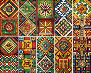 colorful mexican ethnic pattern set