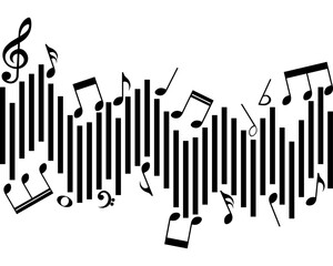 Music notes and sound wave, black musical element, vector illustration.
