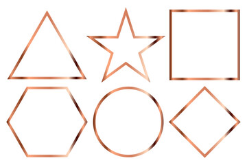 Bronze color shapes collection, elegant metallic borders, luxury frames on white background, vector illustration.