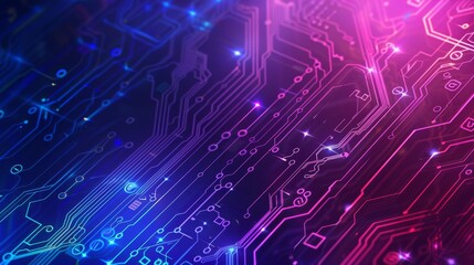 Obraz premium The futuristic circuit board is adorned with neon lights as a key element of its design