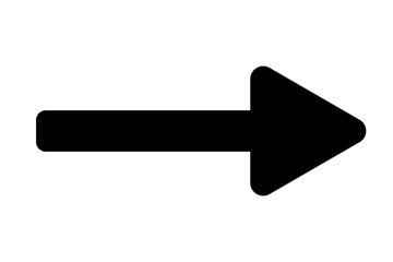 Black straight arrow with rounded edges pointing to the right. Isolated image