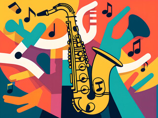 Naklejka premium Jazz music and colorful graphic elements