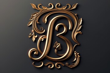 A beautiful golden letter B adorned with intricate design, perfect for awards, certificates or decorative purposes