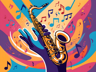 Naklejka premium Abstract saxophone and vibrant design