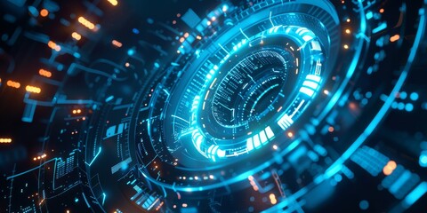 Fototapeta premium Visualize the cyber space as having a futuristic digital interface illuminated by neon blue lights