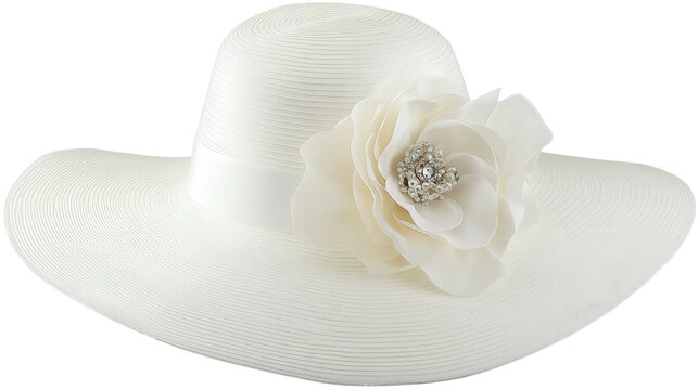 womans hat with a flower and pearls, transparent isolated png background