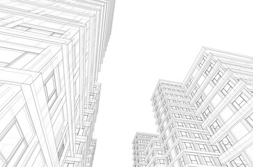Fototapeta premium Architectural sketch of a buildings 3d rendering 