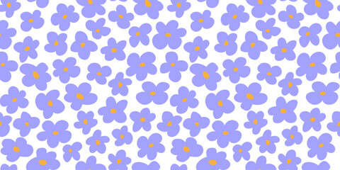 Seamless pattern with abstract simple flowers. Blossom print. Vector graphics.
