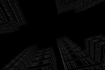 Architectural sketch of a buildings 3d rendering 