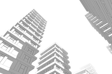 Fototapeta premium Architectural sketch of a buildings 3d rendering 