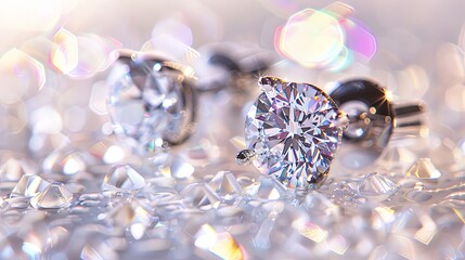 Fototapeta premium A close-up of diamond earrings surrounded by sparkling light and reflections