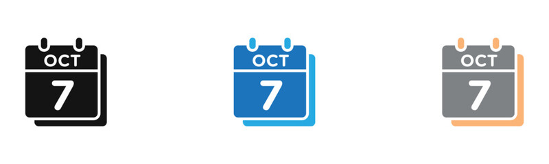 7 october date icon outline collection or set  in black and white