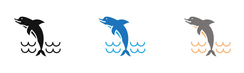 Dolphin icon outline collection or set  in black and white