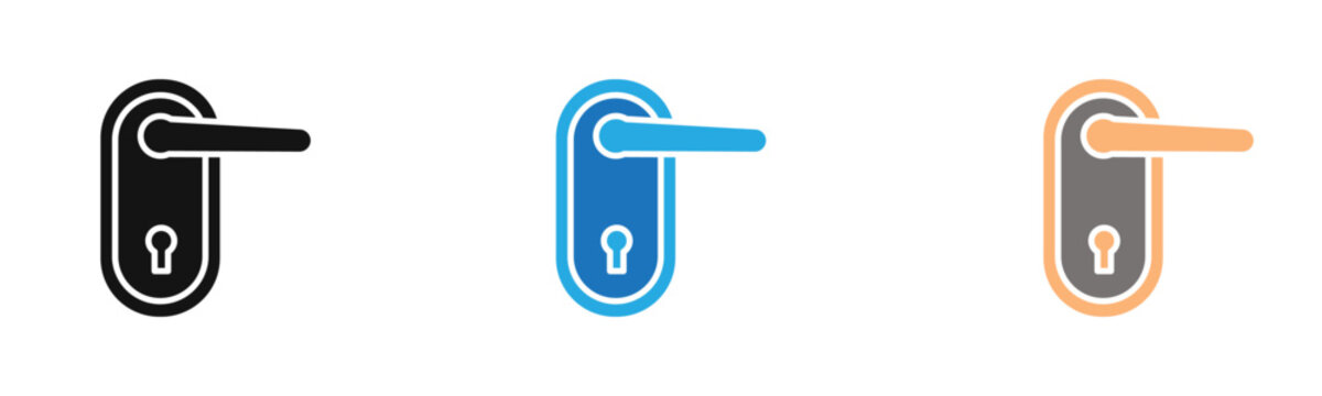 Door knob icon outline collection or set  in black and white