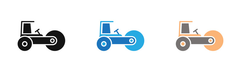 Road roller icon outline collection or set  in black and white