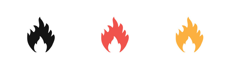 Flame fire icon outline collection or set  in black and white