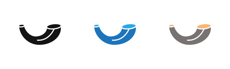 Shofar icon outline collection or set  in black and white