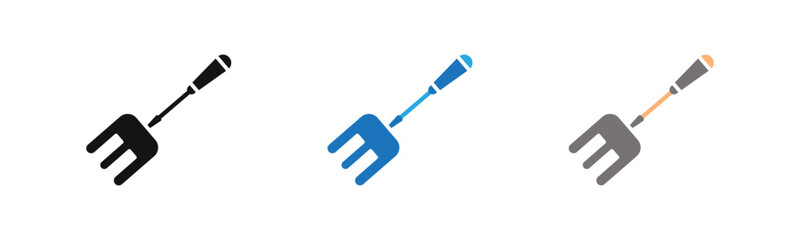 Garden fork icon outline collection or set  in black and white
