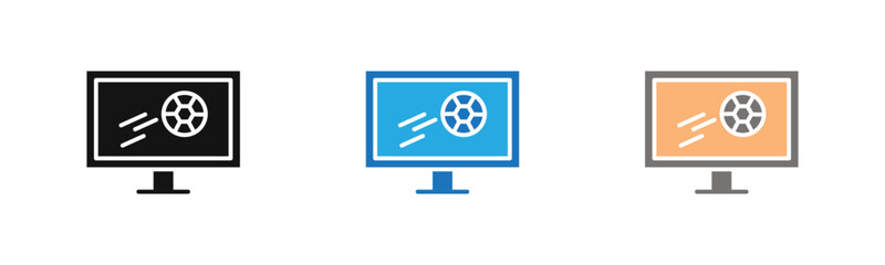 Soccer Live Match On TV icon outline collection or set  in black and white