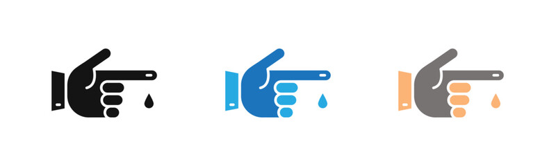 Hand with blood drop icon outline collection or set  in black and white