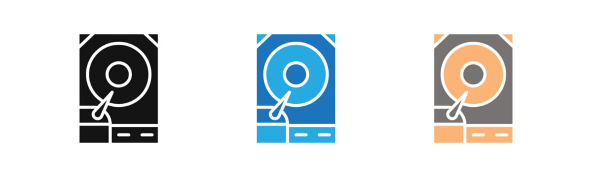 Hard disk drive icon outline collection or set  in black and white
