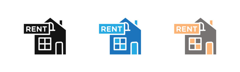 House rent icon outline collection or set  in black and white