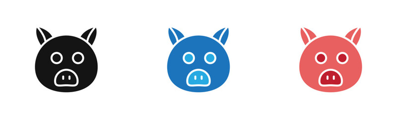 Pig face icon outline collection or set  in black and white