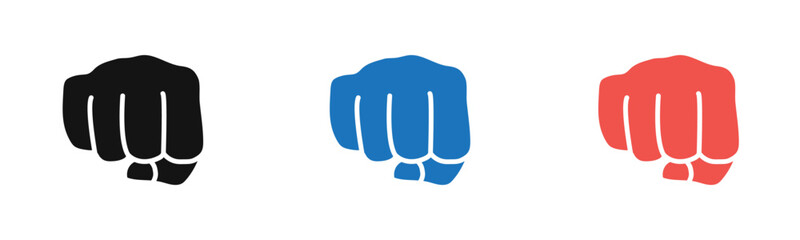 punch fist hand icon outline collection or set  in black and white
