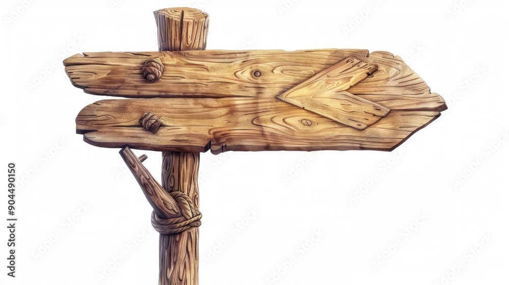 Aufkleber A simple wooden sign with arrows pointing in two different directions, suitable for use as a navigation aid or directional indicator